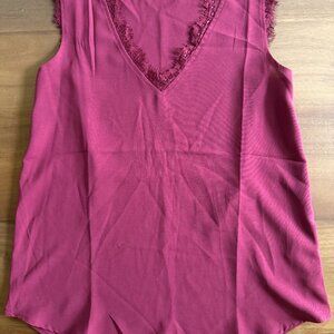 Red lace trim tank top blouse